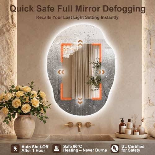 20''x30'' Backlit Mirror Bathroom Wall Irregular, LED Bathroom Mirror - Image 3