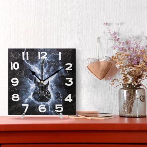 Moderate 8 Inch Square Wall Clock, Fashion Electric Guitar in Light Non Ticking - Image 4