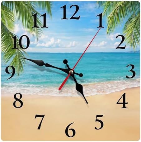 Britimes Square Wall Clock Silent Non-Ticking 12", Beach Palm by Britimes