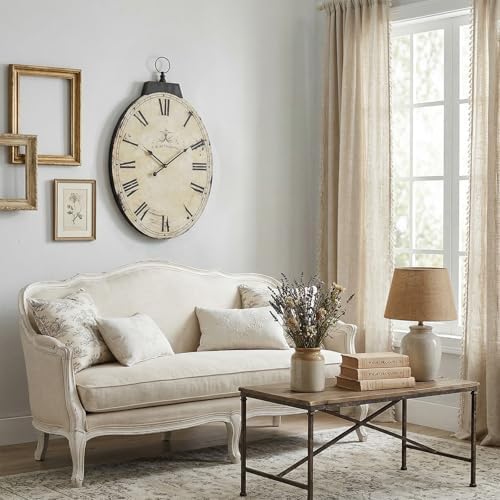 29 Inch Vintage Yellow Oval Wall Clock, Silent Non-Ticking Quartz Battery - Image 4