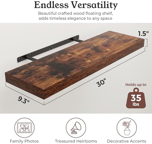 30" Brown Floating Shelves Wood Wall Shelf, Rustic Brown - Image 2