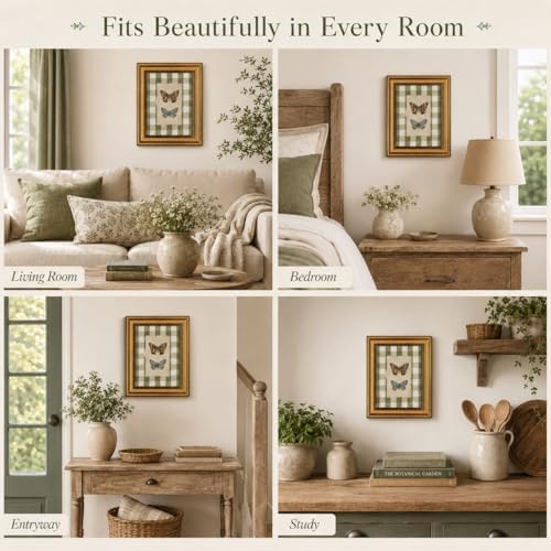 Gold Framed Wall Art, Vintage Gingham Butterfly Canvas Prints – Farmhouse - Image 6