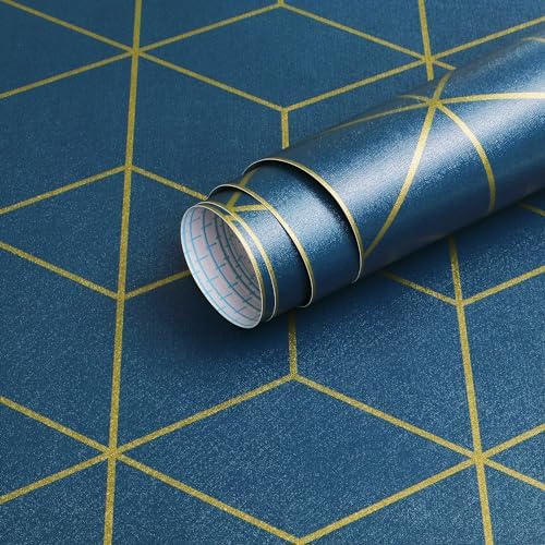Safiyya Gold and Blue Wallpaper Peel and Stick Wallpaper Modern Geometric by SAFIYYA