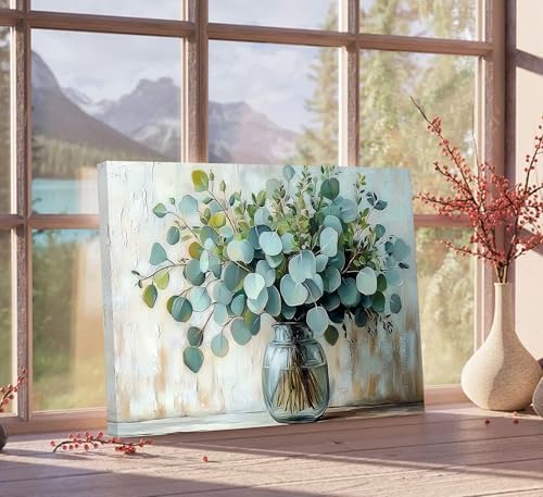 Eucalyptus Flower Vase Canvas Wall Art Sage Green Canvas - Image 4