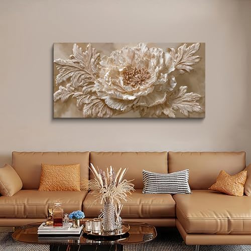 Soft Beige Peony Flower Canvas Wall Art Decor - Image 3