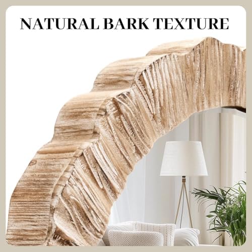 35" Large Round Wood Mirror, Rustic Wall Mirror - Image 4