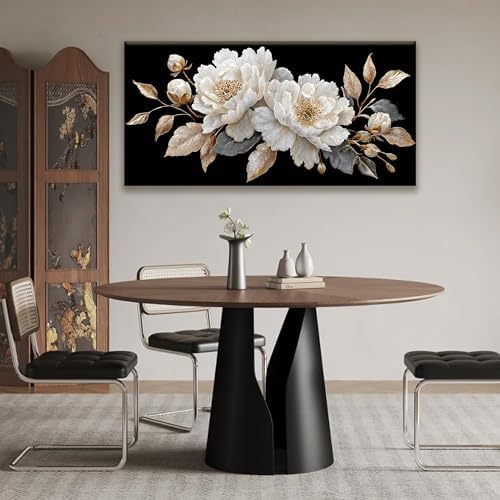 Black And White Wall Art Decor 24"x48" Elegant Flower Wall Art - Image 3