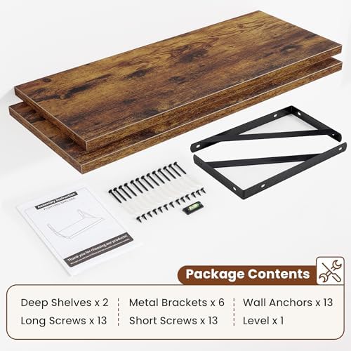 Deep Wall Shelves 36"W x 12"D Engineered Wood Floating Shelves - Image 5