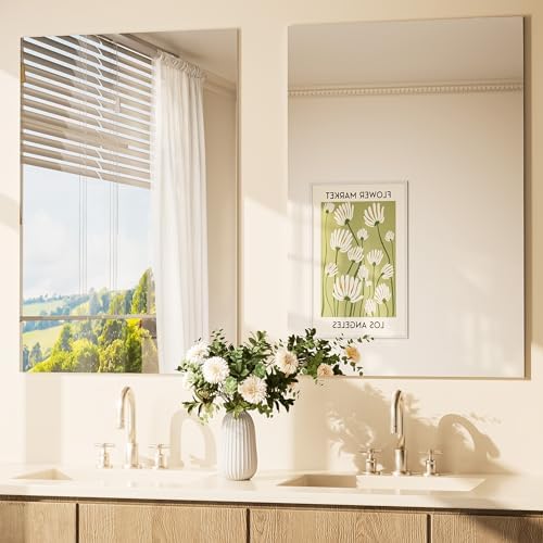 TETOTE 2 Packs Frameless Mirror 24" x 36" Bathroom Vanity Wall Mirror by TETOTE