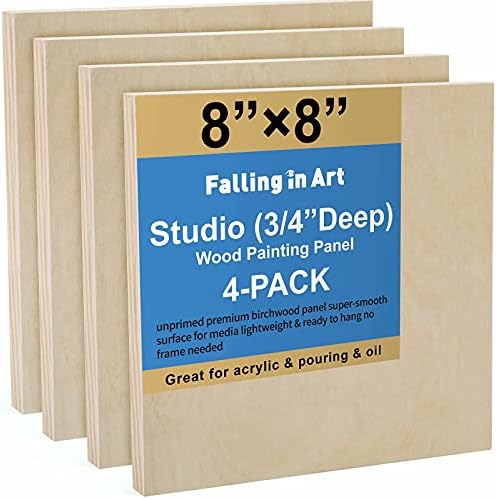 Falling in Art 4 Pack 8x8’’ Unfinished Birch Wood Panels Kit by FallinginArt
