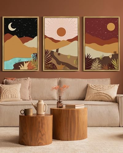 KUVIOKE Boho Landscape Wall Art 16x24in Natural Framed - Image 2