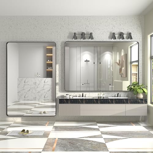60x40 Inch Black Metal Framed Bathroom Mirror - Image 5