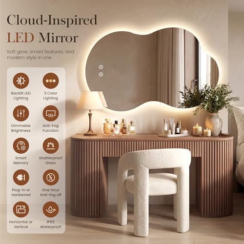 36''x24'' Backlit Mirror Bathroom Wall Cloud, LED Bathroom Mirror Frameless - Image 3