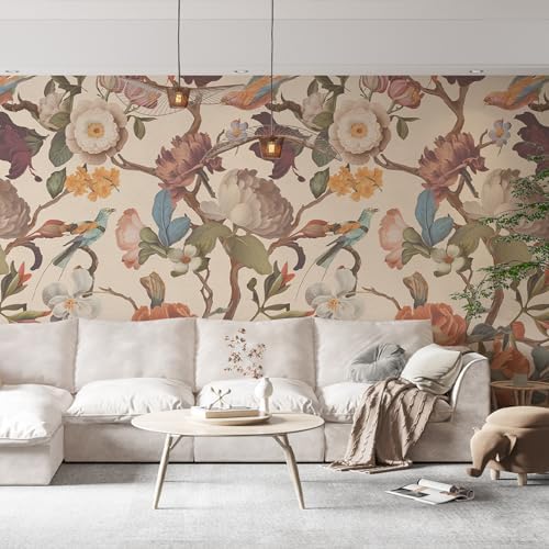 Zeeko Vintage Beige Floral Peel and Stick Wallpaper Mural - Image 2