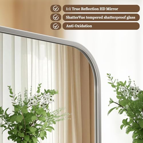 BEAUTYPEAK 26" x 38" Silver Wall Mounted Bathroom Mirror - Image 2