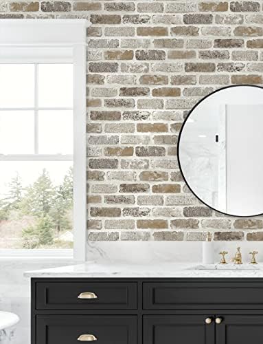 NextWall Washed Faux Brick Peel and Stick Wallpaper - Image 3