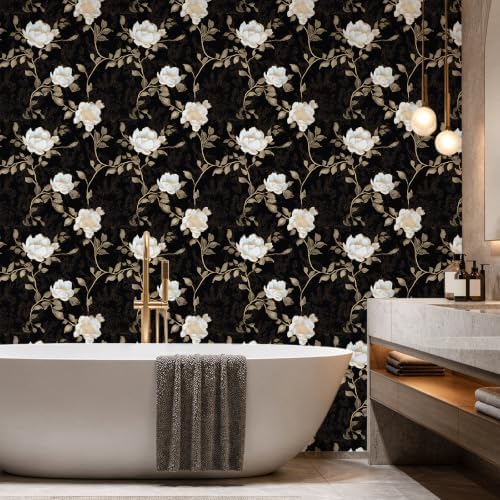 Laatse Vintage Dark Black Golden Floral Wallpaper Peel and Stick 17.5"x787" - Image 4