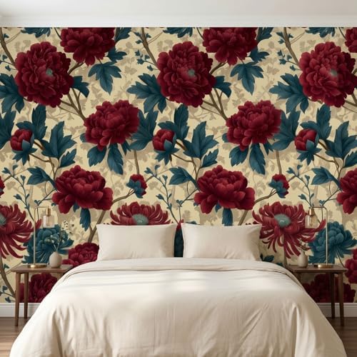Toolhom-Floral Wallpaper Peel and Stick Red Peony Flower by Toolhom