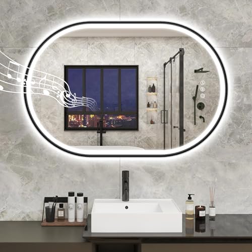 STARLEAD 24"x36" Black Frameless Oval LED Bathroom Mirror by STARLEAD