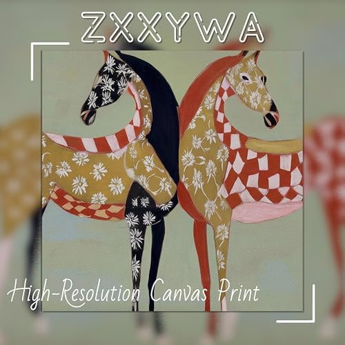 Framed Vintage Horse Canvas Wall Art, Abstract Two Patterned Horses Print - Image 3