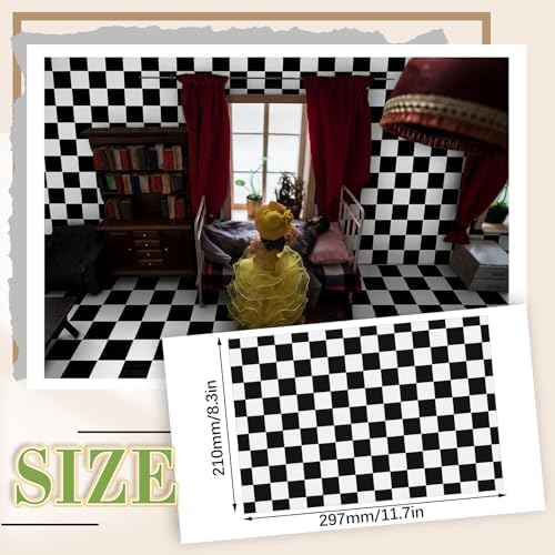 Flutesan 12 Pcs Miniature Dollhouse Wallpaper, Check Pattern - Image 2