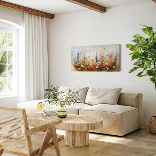 SERIMINO Rustic Floral Wall Art, Wildflower Botanical Canvas Art 20X40 Inch - Image 3