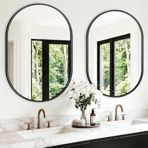 Oval Bathroom Mirror, 2 Pack 24"x36" Black Vanity Mirror by TRAHOME