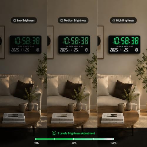 Digital Clock Large Display, LED wall Clock 12/24Hr Format, - Image 4