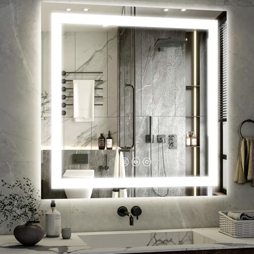 XRAMFY 47"X47" LED Bathroom Mirror, Backlit + Front Lit Wall Mirror by XRAMFY
