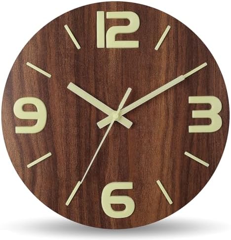 HZDHCLH Wood Wall Clock Glow in The Dark, Luminous Wall Clocks by HZDHCLH