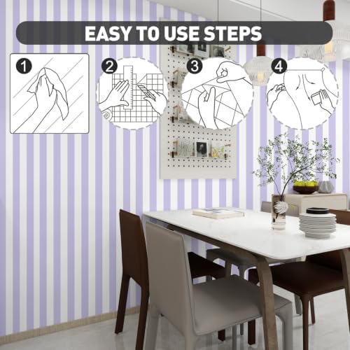 Purple and White Striped Wallpaper Peel and Stick Wallpaper Self-Adhesive - Image 5