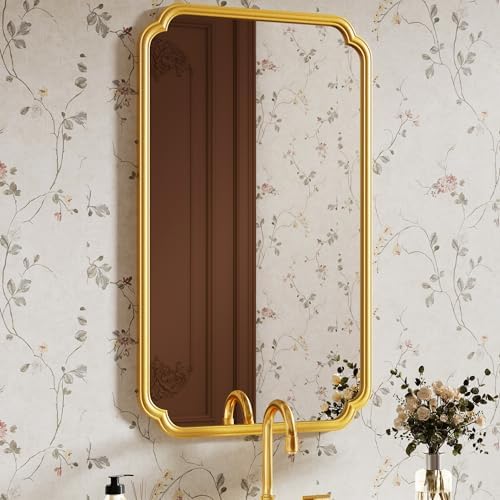 Ferytange 26"x40" Rustproof Bathroom Mirror Gold, Round Corner Metal Frame Wall by FerytangeHome