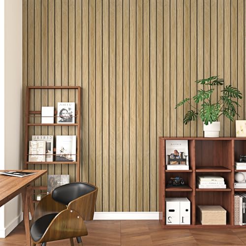 Wallercity Thick Brown Slats Wood Grain Wall Panels 11.8''x118'' Peel and Stick - Image 3