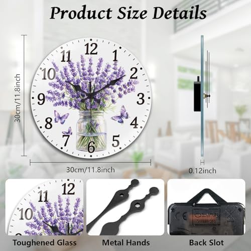 peacoblue Lavender Butterfly Wall Clocks Battery Operated - Image 2