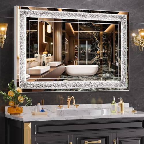 40"x26" LED Diamond Wall Mirror, Dim & Anti-Fog by WinniceMirrors