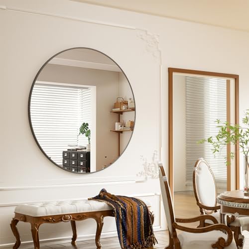 BEAUTYPEAK 42 Inch Round Mirror, Metal Frame Circle Mirror - Image 3