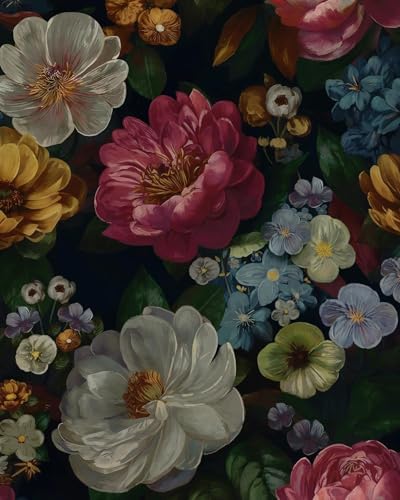 BOKEBEVE Navy Blue Floral Wallpaper Peel and Stick Vintage 17.5 x 118In by BOKEBEVE