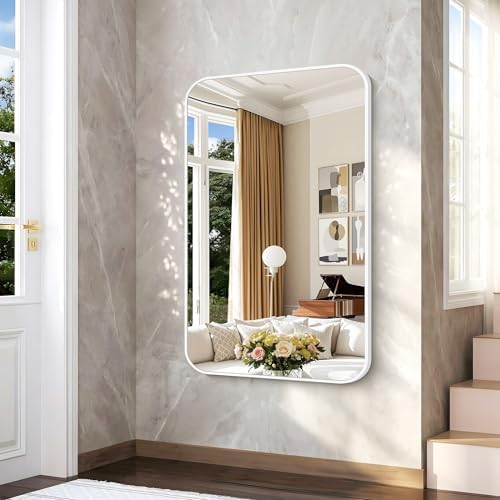 BONEWEI White Bathroom Mirror, 55x36 inch Wall Mirror - Image 6