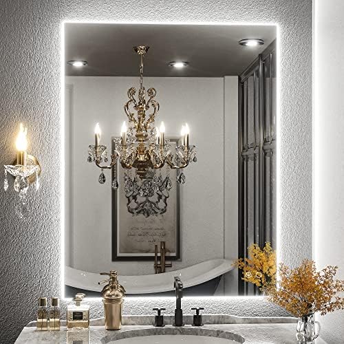 Keonjinn 28" x 36" Backlit Mirror Bathroom, Tempered Glass, 3 Color Lights by Keonjinn