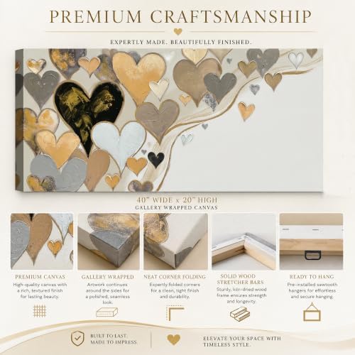 Anolyfi Gold Heart Modern Decor Neutral Canvas Wall Art - Image 5