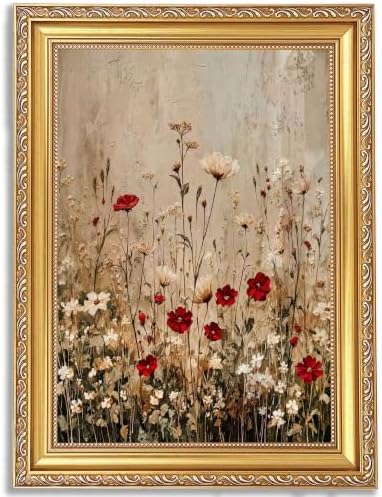 Framed Wildflower Canvas Wall Art, Neutral Plant Picture Wall Decor11x9in by BringCharacterHome