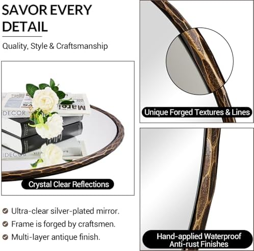 ANDY STAR Hand-Forged Round Bathroom Mirror, 24 Inch Oil Rubbed Bronze Vanity - Image 4
