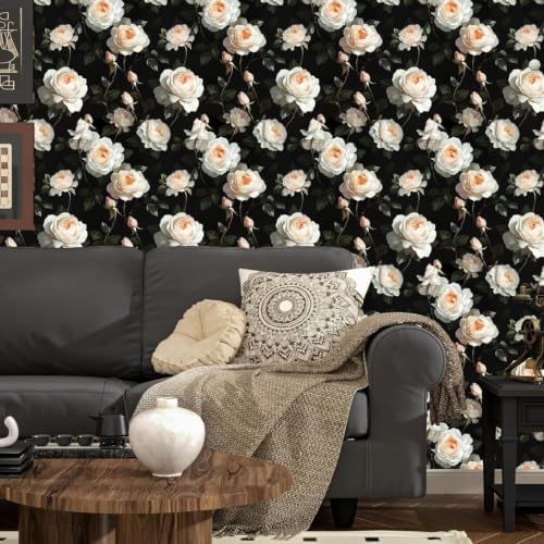 Dark Floral Peel and Stick Wallpaper Vintage Leaf Contact Paper White Flower - Image 3
