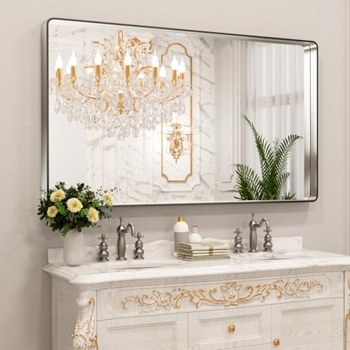 LOAAO 60X30 Inch Brushed Nickel Bathroom Mirror by LOAAO