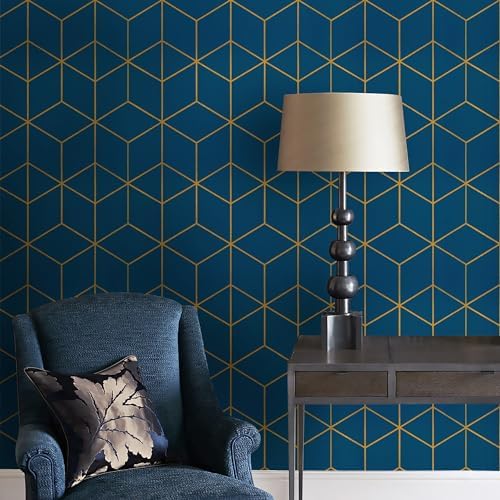 Safiyya Gold and Blue Wallpaper Peel and Stick Wallpaper Modern Geometric - Image 5