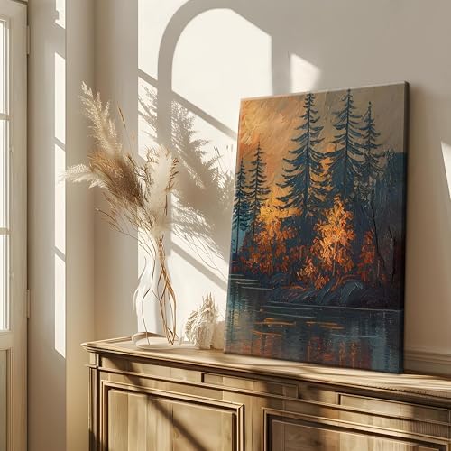 Framed Gold Mountain Forest Sunset Landscape Wall Art Set of 3, Abstract Boho - Image 6
