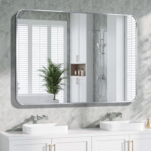 Bathroom Mirror, 30X48 Inch Black Metal Framed Mirror by KOONMI