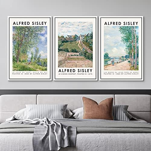 MUDECOR Framed Canvas Print Wall Art Set Alfred Sisley Watercolor Landscapes - Image 2