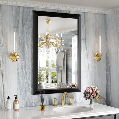Amorho Black Bathroom Mirror 24x36 Inch, Metal Framed by Amorho