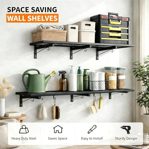 2 Pack Garage Wall Shelves, 360 LBS Capacity, Metal Storage Rack - Image 3